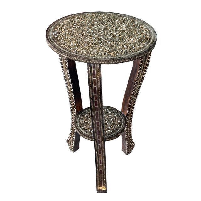 Wood Vintage Marquetry Wood Inlay Round Side Table, Circa 1940 For Sale - Image 7 of 11