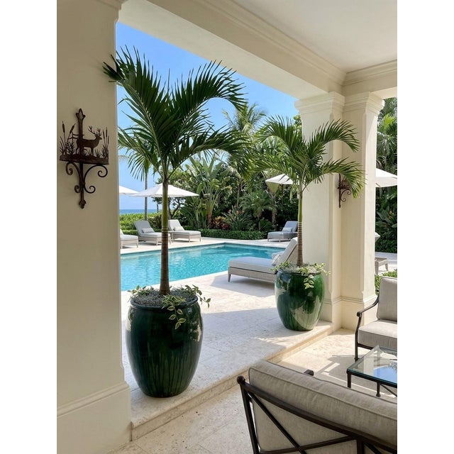 Pair of Vintage Emerald Green Glazed Ceramic Planters For Sale - Image 11 of 11