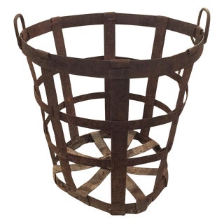 Antique Large Primitive Metal Basket For Sale