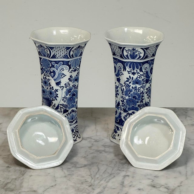 19th Century Boch Hand-Painted Blue & White Delft Garniture Set For Sale - Image 16 of 18