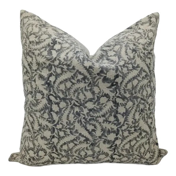 Decorative Cushion Cover 26x26 Inch Handmade Block Print- Black Forest For Sale