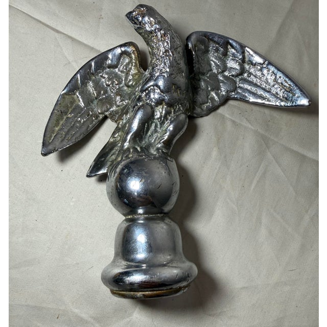Antique Heavy Solid Chrome Plated Brass Open Winged Eagle Bird Flag Finial For Sale - Image 4 of 9