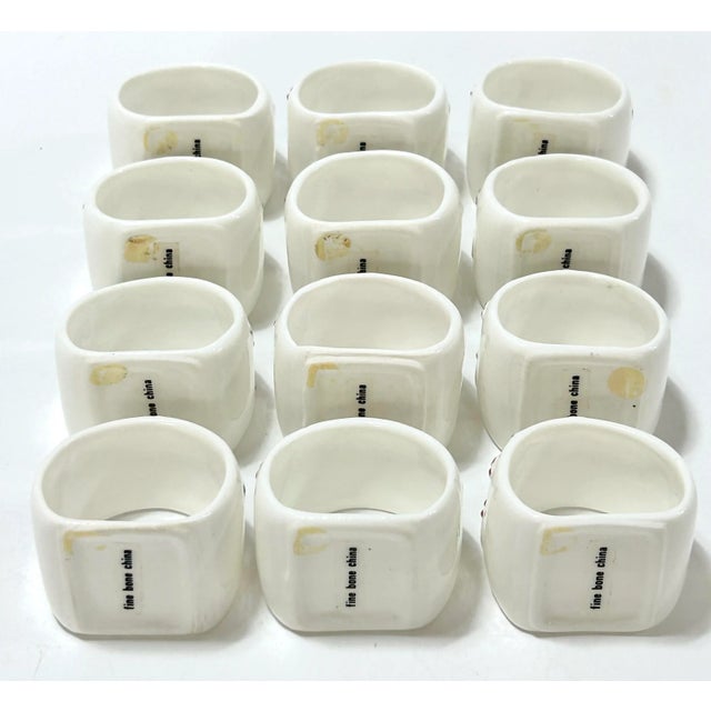 Vintage Holly & Berry Ceramic Napkin Rings – Christmas Tabletop Decor, Set of 12 For Sale - Image 9 of 10