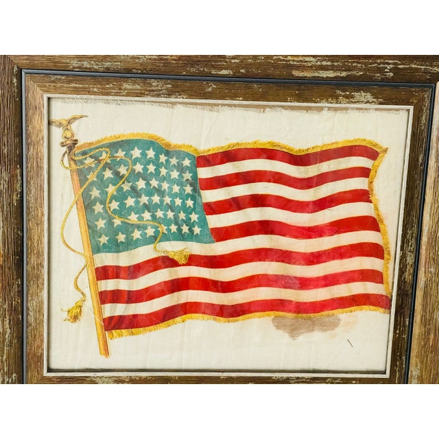 Antique 48 Stars American Flag in Rustic Frame Distressed For Sale - Image 4 of 5