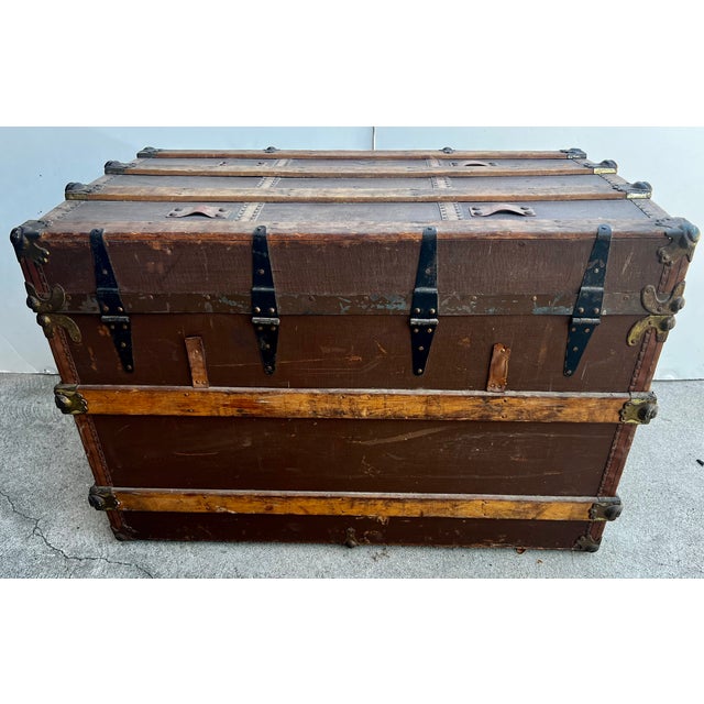 Shabby Chic Antique C. W. Weeks Steamer Trunk With Original Key, Circa 1910 For Sale - Image 3 of 11