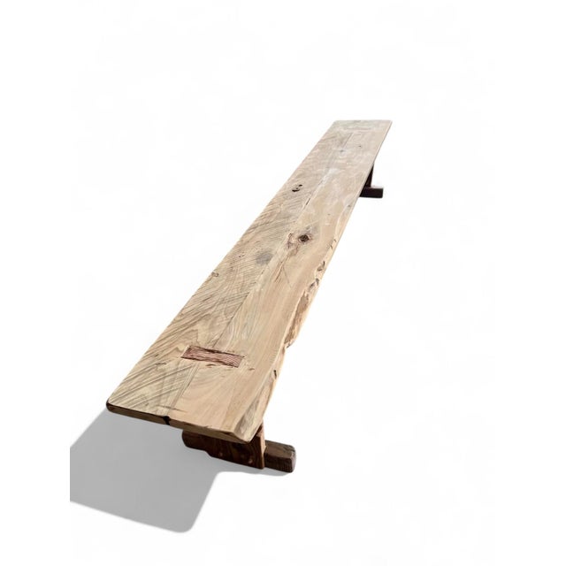 Rustic European Rustic European Farmhouse Natural Trestle Bench 96" For Sale - Image 3 of 11