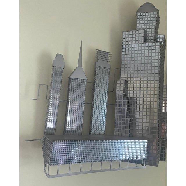 Mid-Century Modern Mid Century C Jere Sculpture New York Cityscape Metal Grid 3d Wall Art Sculpture For Sale - Image 3 of 10