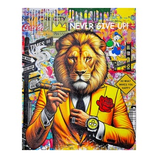Jozza, Yellow Rolex!, Huge Original Painting With Diamond Dust, 60x48 Inches, Lion, 2026 For Sale