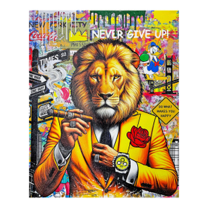 Jozza, Yellow Rolex!, Huge Original Painting With Diamond Dust, 60x48 Inches, Lion, 2026