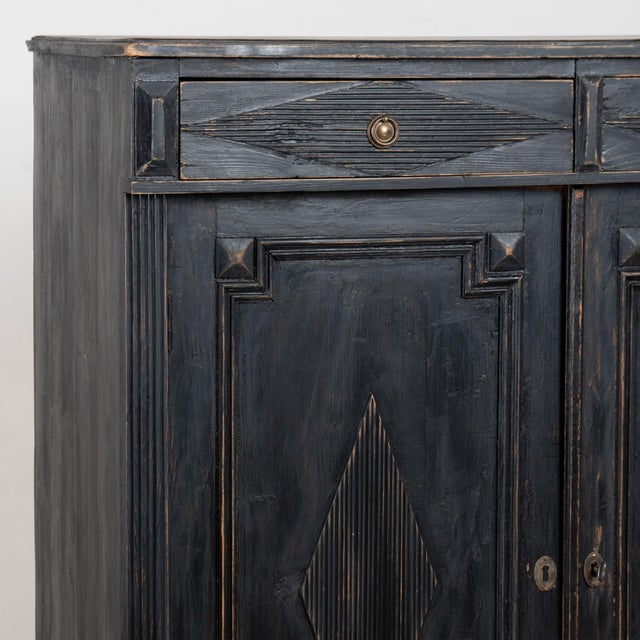 Wood Late 19th Century Swedish Black Painted Sideboard With Fluted Diamond Carving For Sale - Image 7 of 13