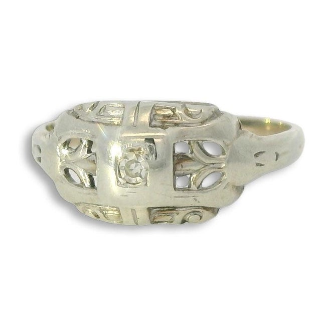 Mid-Century Modern Mid 20th Century 14k White Gold Filigree Diamond Pinky Ring Band, Size 6.5 For Sale - Image 3 of 4