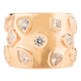 Bold Wide Band Silver Ring With Mixed Shape Cubic Zirconia- Size 8 For Sale