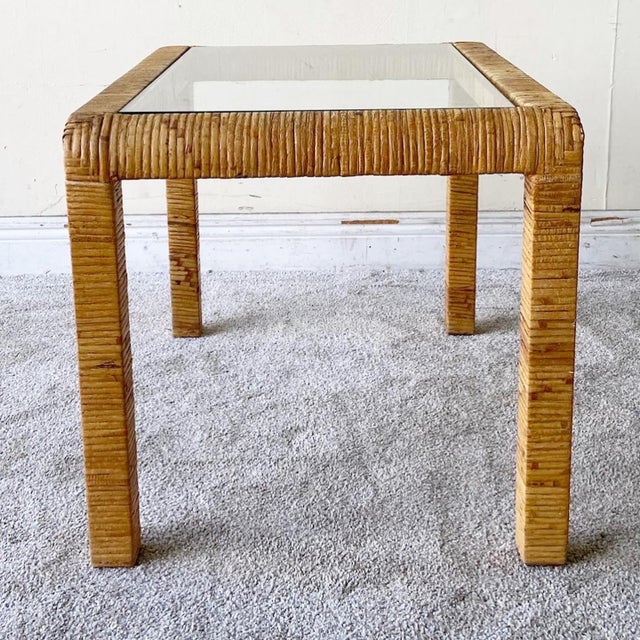 Late 20th Century Vintage Bohemian Rattan Side Table For Sale - Image 5 of 10