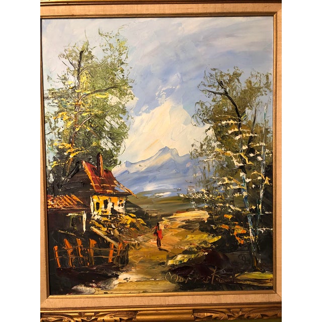 1997 Impasto Alpine Cabin Mountain Landscape Oil Painting by Morris Katz For Sale - Image 9 of 11