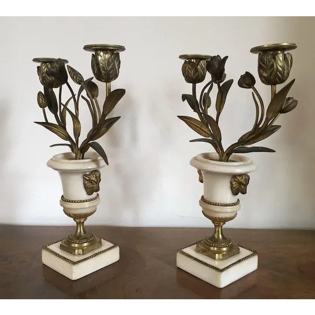 Metal 18th Century French Louis XVI Fire Gilt Bronze & White Marble Candelabra - A Pair For Sale - Image 7 of 11