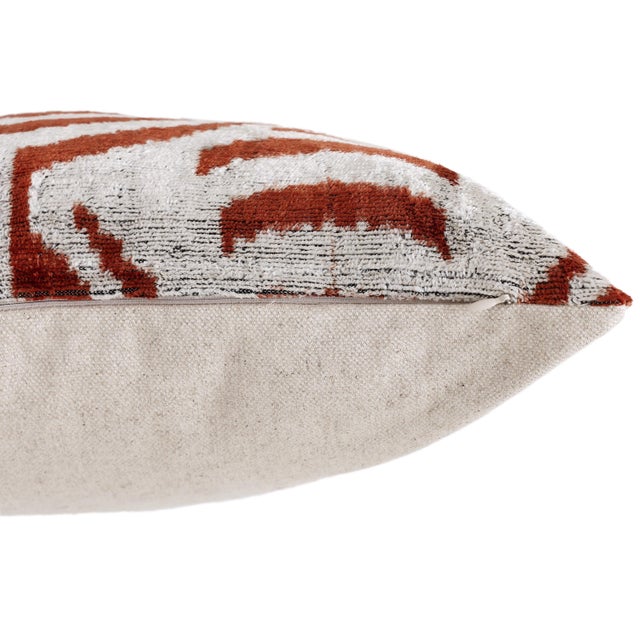 Textile Luxury Handwoven Silk Velvet Ikat Pillow 20x20 Inch – Rust & Ivory For Sale - Image 7 of 8