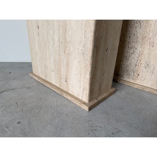 On Hold // 1980’s Postmodern Italian Geometric Travertine Dining Table Base - A Pair For Sale - Image 10 of 16
