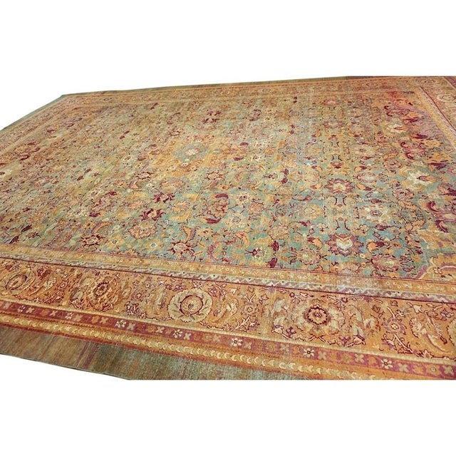 Indian 1880s Green Field Shah Abbas Geometric Large Size Antique Indian Amritsar Rug For Sale - Image 3 of 10