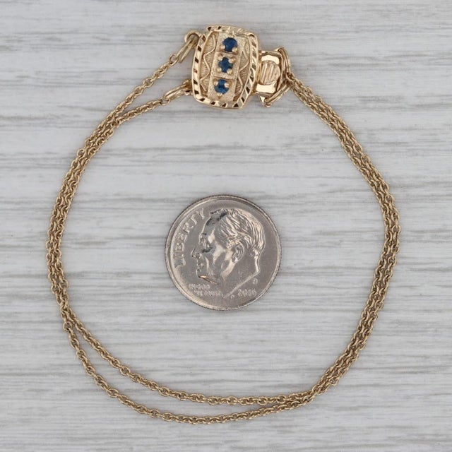 2010s 0.12ctw Sapphire Slide Charm Bracelet 14k Gold 6.5" Cable Chain Richard Glatter For Sale - Image 5 of 6