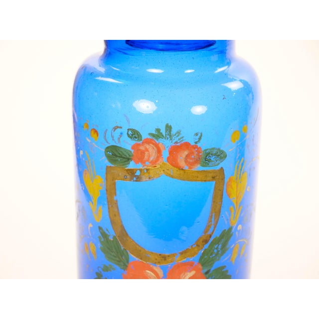 Mid 20th Century Mid-20th Century Italian Gilt and Hand-Painted Cobalt Blue Glass Apothecary Jars For Sale - Image 5 of 18