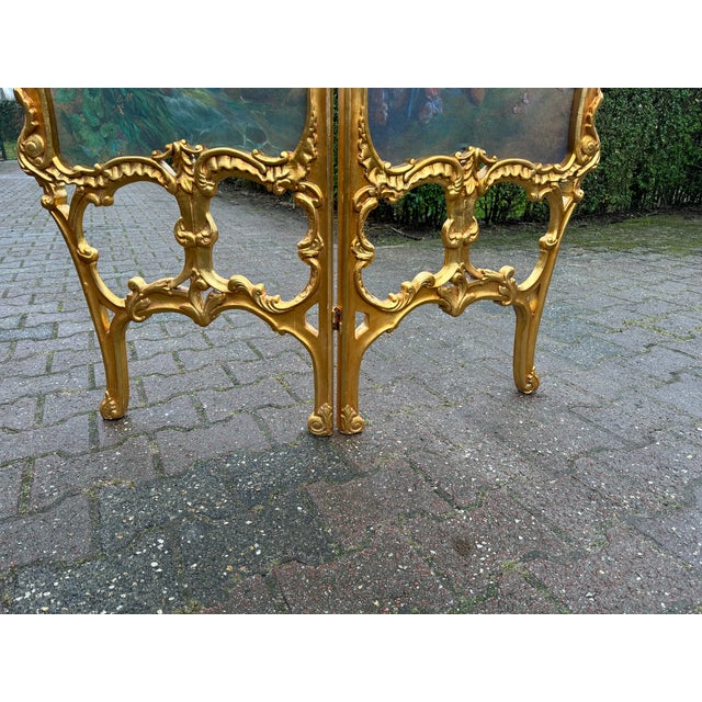 1960 French Louis XVI Gold Beech Screen Room Divider - 2 Panels For Sale - Image 6 of 17