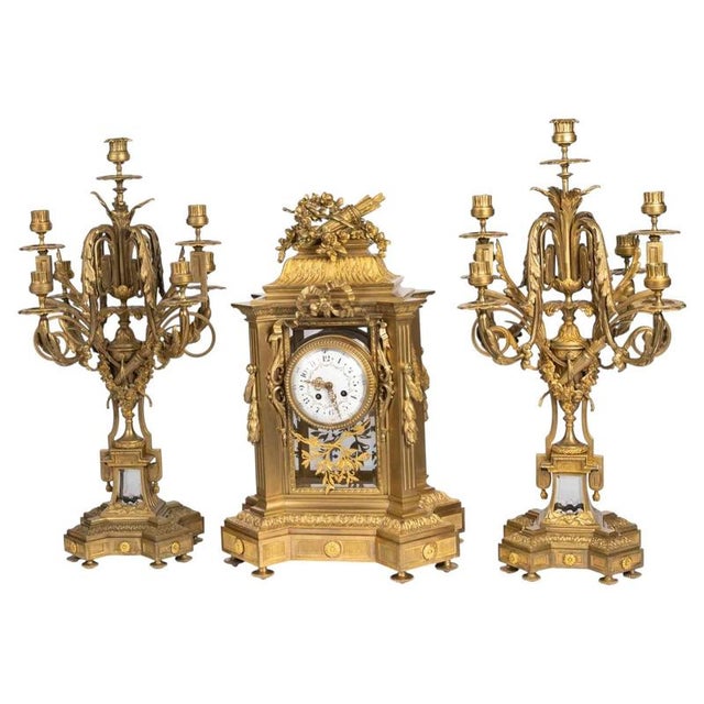 Napoleon III Gilded Bronze Mantelpiece Set, Set of 3 For Sale - Image 14 of 14