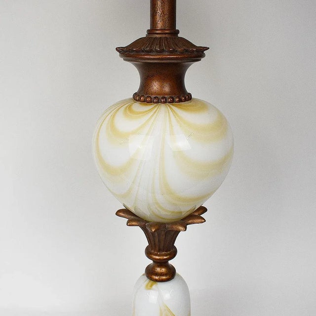 Art glass Murano style lamp with stacked yellow and white art glass balls. The glass balls on the body of the lamp are...