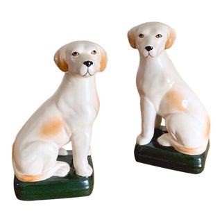 Hand Painted Ceramic Labrador Retriever Dog Bookends - a Pair For Sale