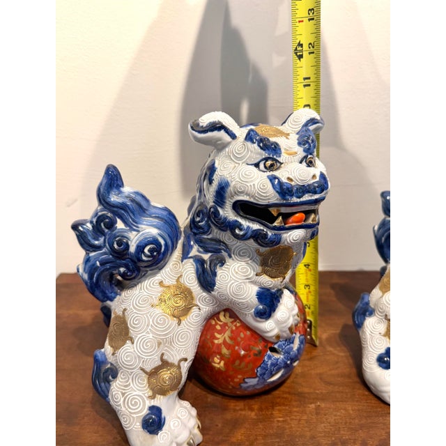 Blue Vintage Japanese Ceramic Foo Dog Guardian Lions – Pair For Sale - Image 8 of 12