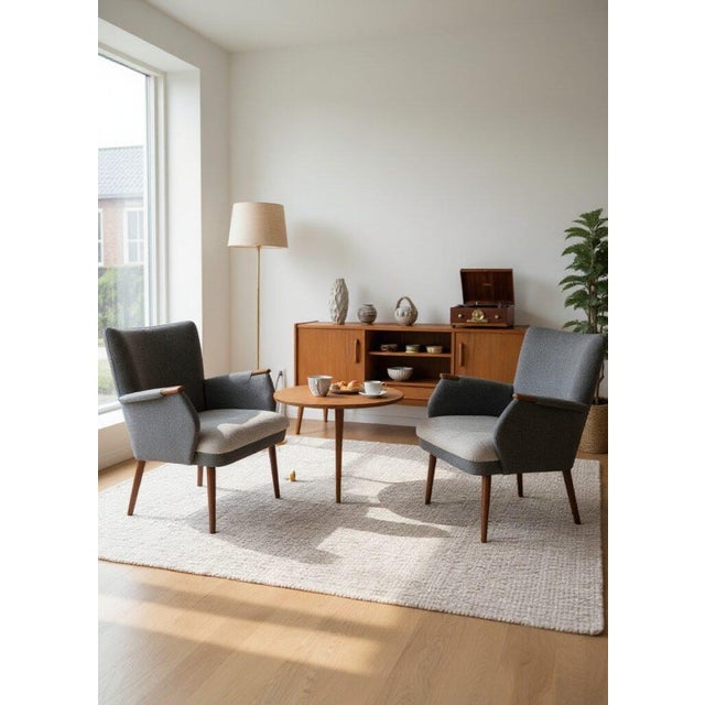 Danish Sofa and Armchairs in Gray Wool Fabric, 1960s, Set of 3 For Sale - Image 6 of 18