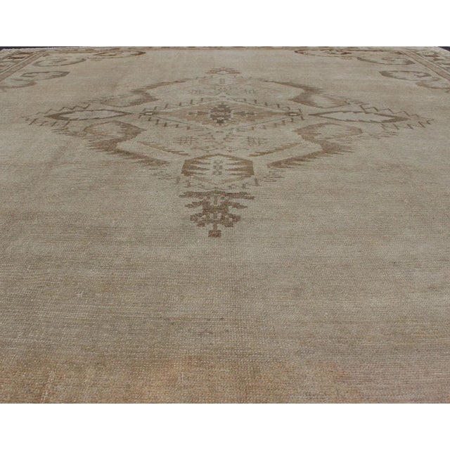Tribal Early 20th Century Large Square Size Vintage Turkish Oushak Rug in Earthy Tones With Medallion For Sale - Image 3 of 12