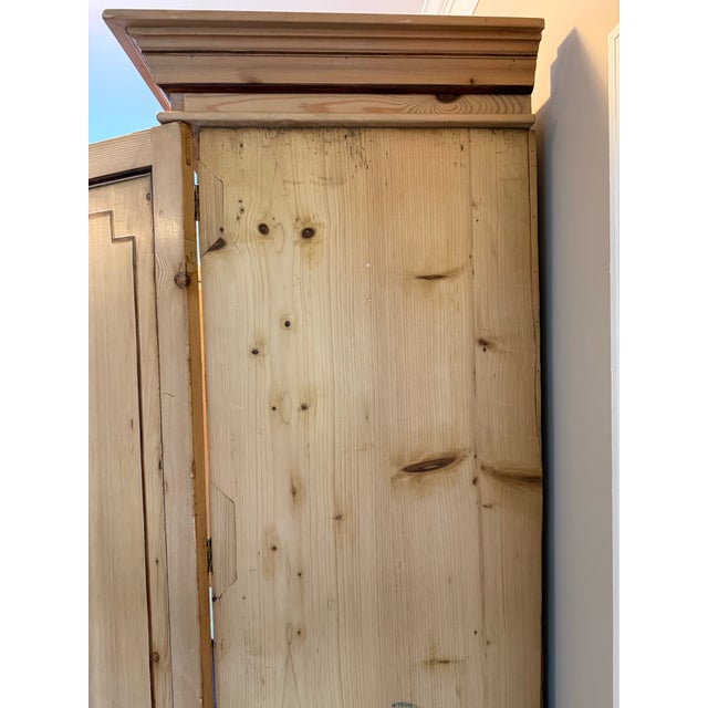 19th Century English Painted Pine Linen Press Armoire With Faux Inlay For Sale - Image 9 of 10