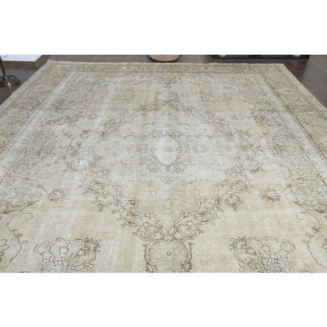 Textile 1970s Vintage Persian Handmade Wool Cotton Beige Area Rug For Sale - Image 7 of 11
