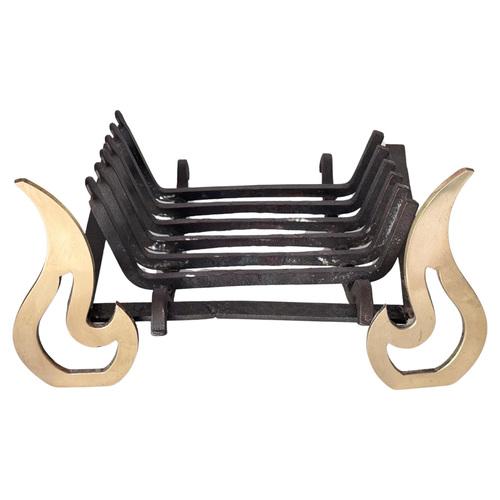 Black Modernist Wrought Iron and Brass Fire Andiron, 1960s For Sale - Image 8 of 8