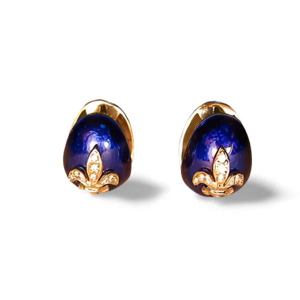 Exquisite 18K White Gold 'Fleur de Lis' Enameled Earrings by Hidalgo, featuring 10 brilliant round diamonds and intricate...
