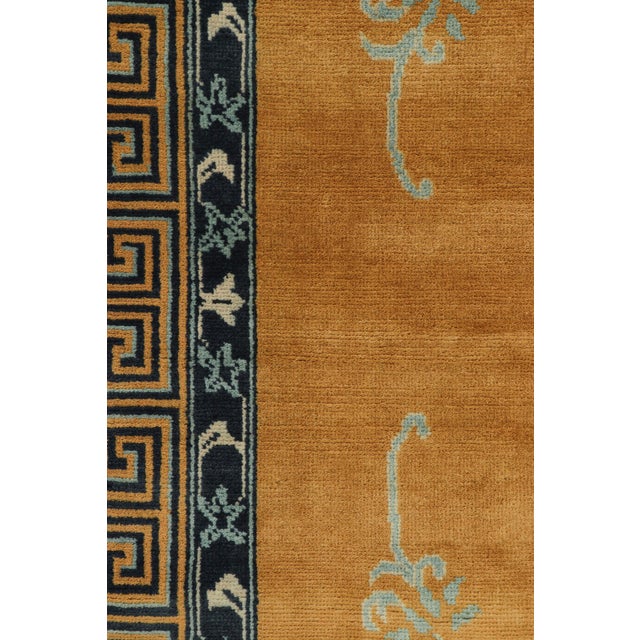 Art Deco Rug & Kilim’s Chinese Art Deco Style Runner Rug in Gold With Floral Patterns For Sale - Image 3 of 7