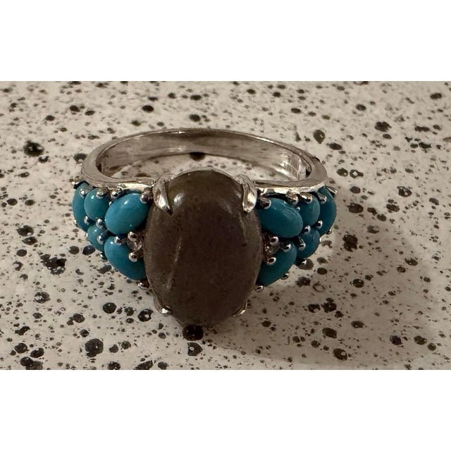 KHR India Sterling Silver Bronzite And Turquoise Ring Size 11 Signed