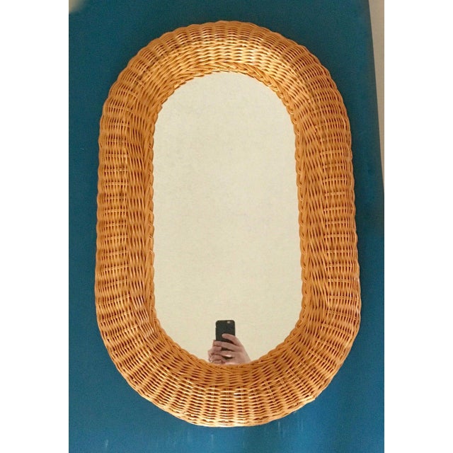 Vintage Large Wicker Wall Mirror Oval Honey Toned Boho Decor Chairish