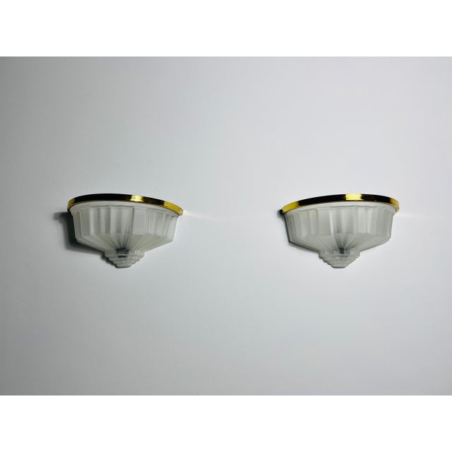 Metal Pair of French Brass and Aluminium Art Deco Sconces, France, 1940s For Sale - Image 7 of 12