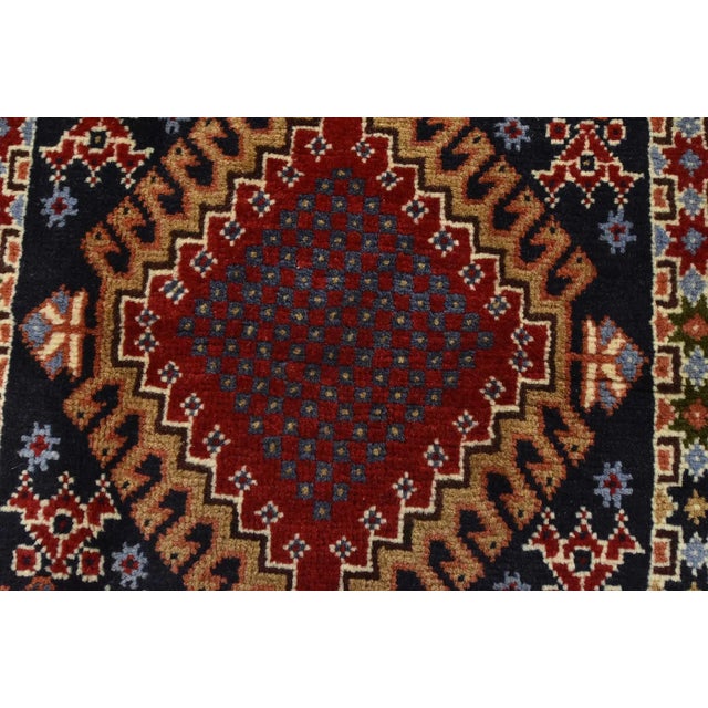 Textile Yalameh Rug 3'4'' X 4'10'' Multicolor Wool Vintage Tribal Hand-Knotted Carpet For Sale - Image 7 of 12