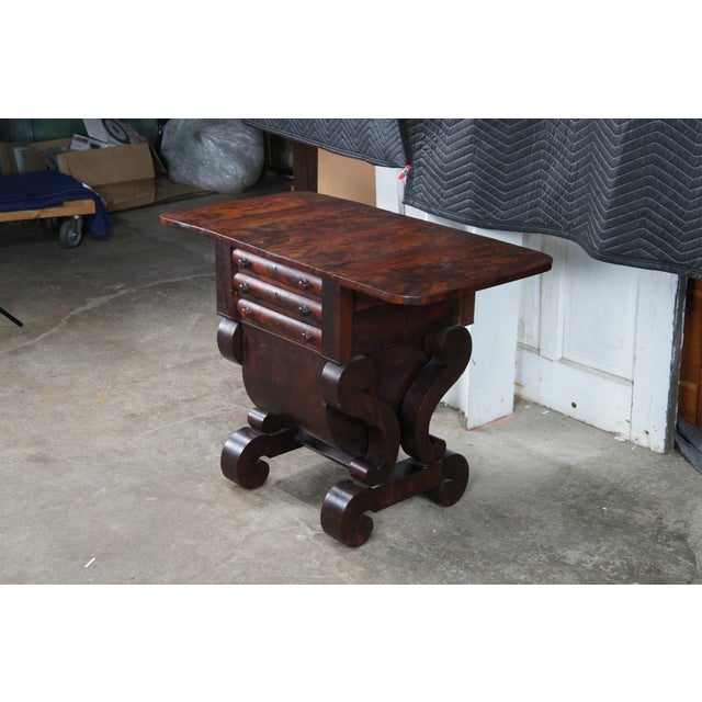 Antique American Empire Crotch Mahogany Drop Leaf Sewing Work Side Table Cabinet For Sale - Image 11 of 14
