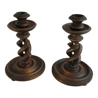 Vintage English Barley Twist Candlesticks - a Pair For Sale
