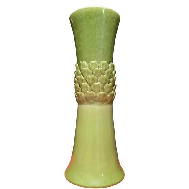 Contemporary Asparagus Green Ceramic Floor Vase For Sale - Image 3 of 12