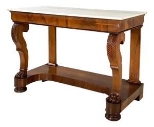 Charles X Wall Console in White Marble and Wood, 1800s