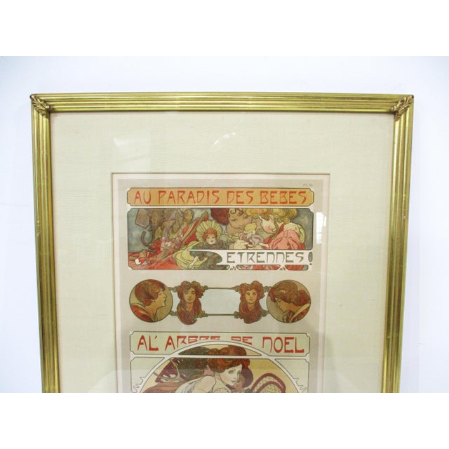 A colorful lithograph by the iconic Art Nouveau artist Alphonse Mucha titled " Au Paradis Des Bebes" . Printed in Paris...