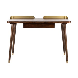 One Drawer Desk in Walnut & Gold For Sale