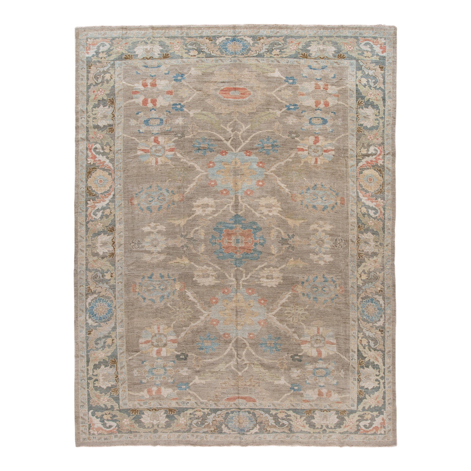 Modern Light Brown Sultanabad Handmade Floral Wool Rug | Chairish