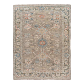 Modern Light Brown Sultanabad Handmade Floral Wool Rug For Sale