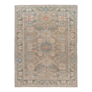 Modern Light Brown Sultanabad Handmade Floral Wool Rug