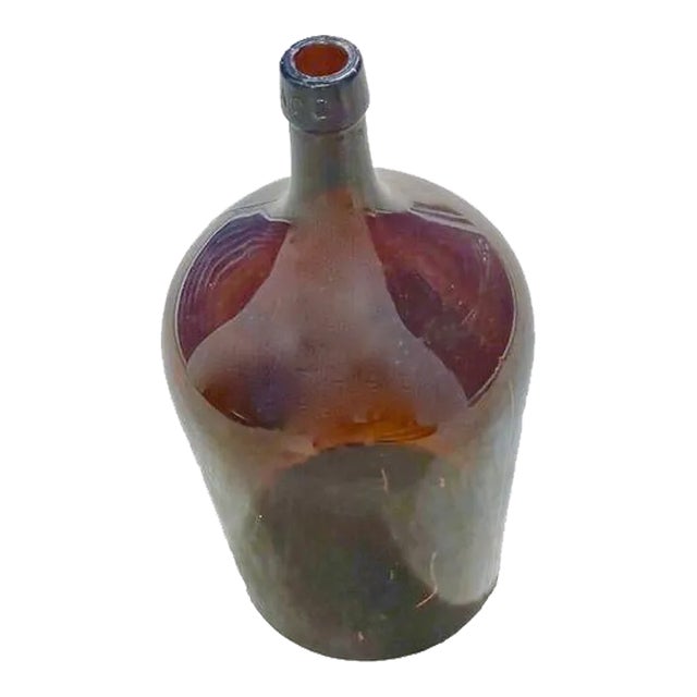 Large Antique Brown Glass Wine Bottle For Sale